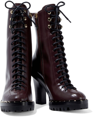 Valentino Garavani Rockstud Lace-up Leather Ankle Boots