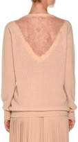 Thumbnail for your product : Agnona Lace-Yoke V-Neck Boucle Sweater, Taupe