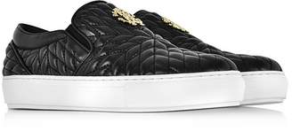 Roberto Cavalli Black Nappa Star Quilted Leather Slip On Sneakers