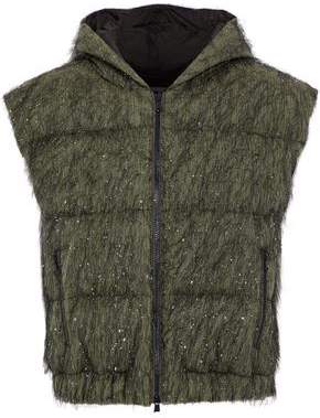 Brunello Cucinelli Tinsel-appliqued Cotton-blend Shell Hooded Vest