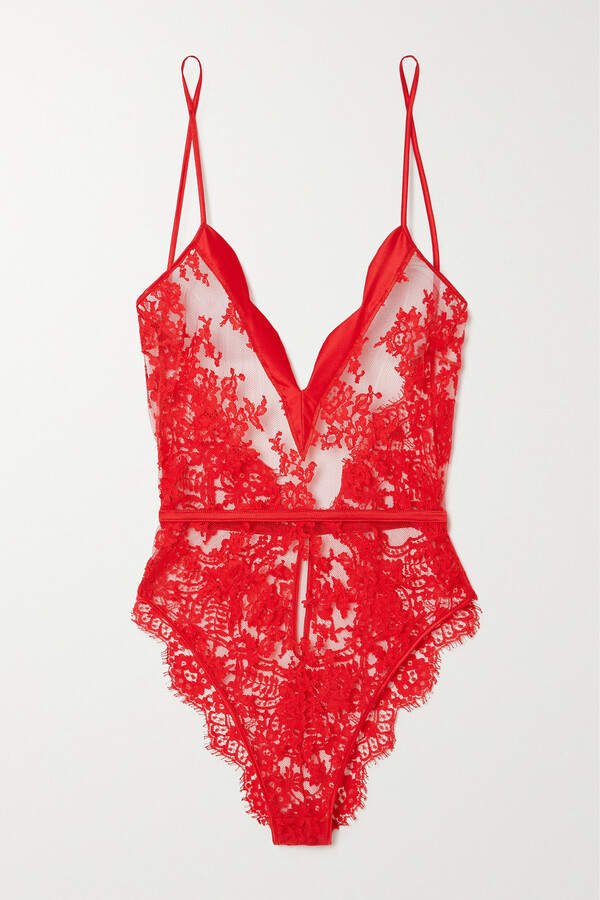Brave Soul satin and lace trim bodysuit in deep red