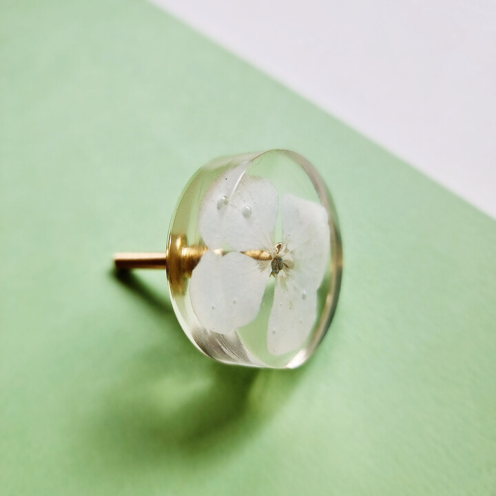Etsy Hydrangea Flower Knob Clear Resin & Brass Drawer Pull