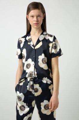 HUGO Pyjama-style short-sleeved blouse with anemone print