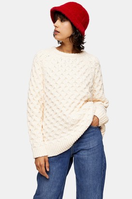 Topshop Womens Knitted Chenille Honeycomb Jumper - Ivory