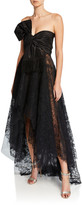 Thumbnail for your product : Oscar de la Renta Strapless Corded Peony Lace Bow Gown
