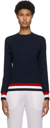 Thom Browne Navy Seersucker Tricolor Trim Sweatshirt