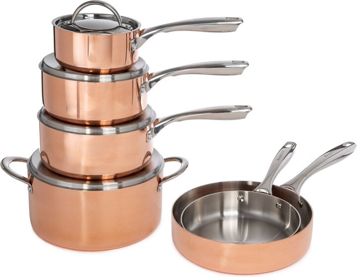 BergHOFF Vintage Tri-Ply 18/10 Stainless Steel Cookware Set, Hammered  (10Pc-Silver)