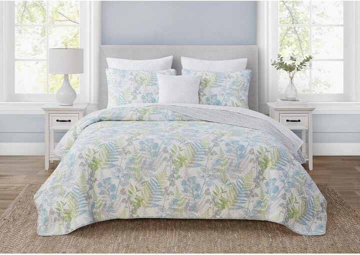 Design Studio Althea Floral Spa Blue Soft Cotton 3 Piece Quilt Set - Full/Queen