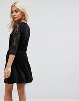 Thumbnail for your product : ASOS Petite Mini Smock Dress With Lace Sleeves