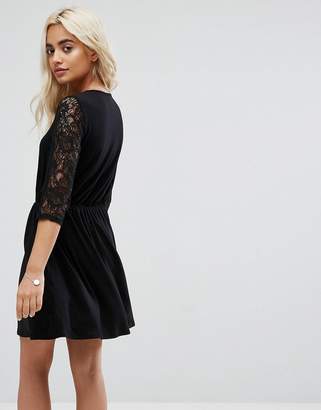 ASOS Petite Mini Smock Dress With Lace Sleeves