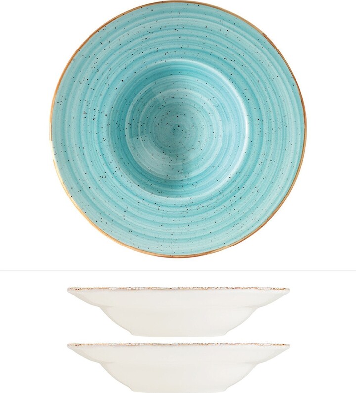 Turgla Home Aqua Round Blue Porcelain Salad Entree Pasta Bowl Set Of Two