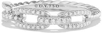 David Yurman Stax Pave Diamond Chain Link Ring in 18K White Gold, Size 5