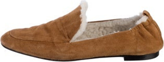 Tamara Mellon Suede Loafers Brown Semi-Pointed Toes with Fur Trim