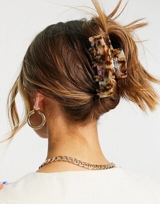 ASOS DESIGN hair clip claw with double prongs in pale tort - ShopStyle