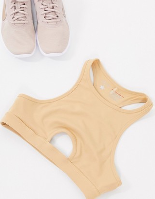 South Beach fitness racer front crop with centre cut out in beige