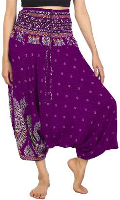 Lofbaz Women's Thai Floral Harem 2 in 1 Trousers Jumpsuit Purple 4XL