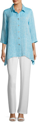 Caroline Rose Chambray Linen Side-Fall Shirt, Plus Size