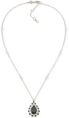 Carolee Silver-Tone Blue Crystal Teardrop Pendant Necklace