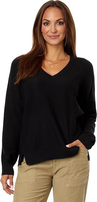 Lucky Brand Cloud Soft V-Neck Sweater (Black) Women's Clothing