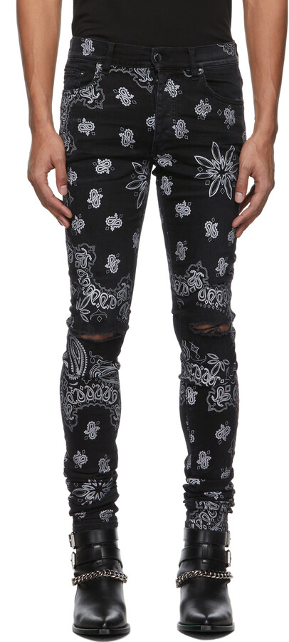 Amiri Black Flocked Paisley Bandana Jeans - ShopStyle