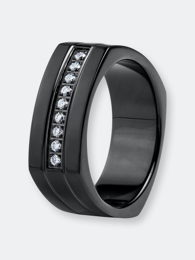 Epinki Stainless Steel for Men Rock Rings for Men Oval Black Cubic Zirconia 20MM Ring