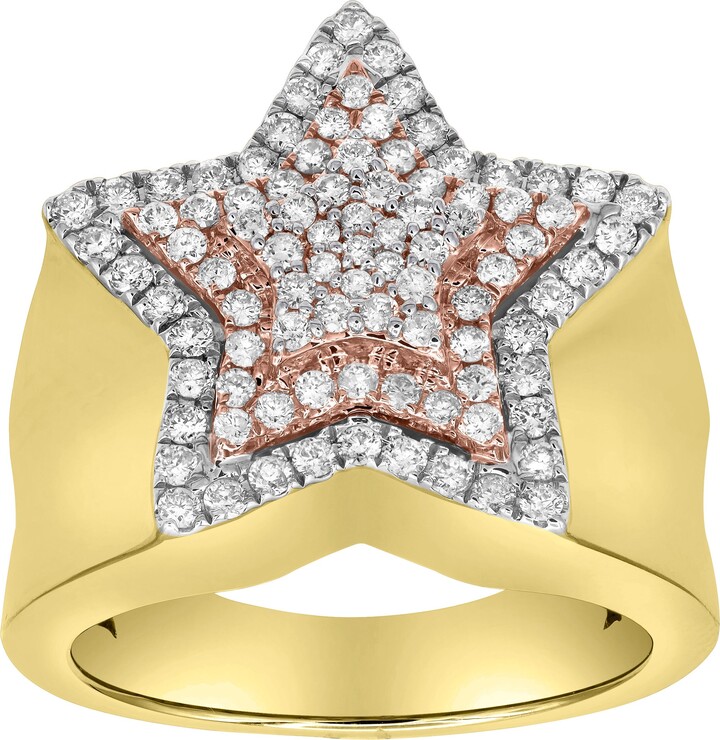 LuvMyJewelry Star Studded Bling 14K Yellow Gold Two Tone Star Ring - 1.91 Ct