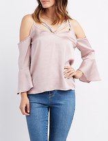 Thumbnail for your product : Charlotte Russe Strappy Bell Sleeve Cold Shoulder Top