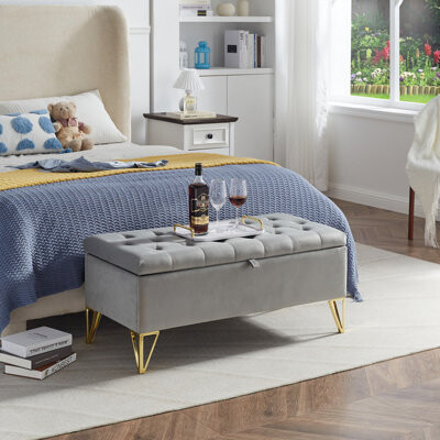Velvet Fabric Upholstered large storage rectangular bench