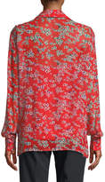 Thumbnail for your product : Escada Long-Sleeve Small Floral-Print Sheer Viscose Blouse w/ Tank