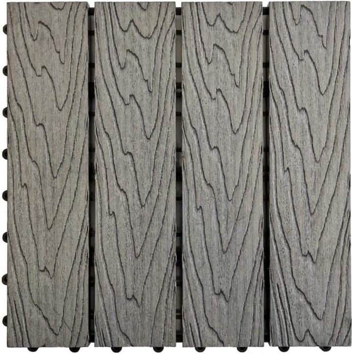 LH EP 12 in. x 12 in. WPC Composite Interlocking Flooring Deck Tiles with Parallel Design in Granite (Pack of 11 Tiles)