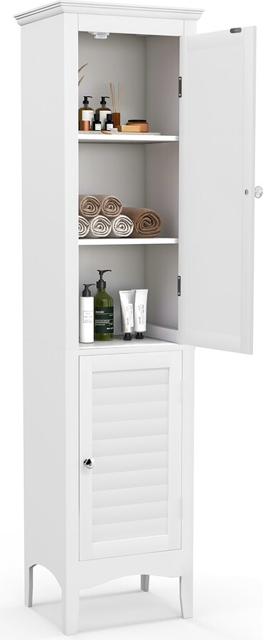 Tiptiper Tall Bathroom Storage Cabinet with Glass Doors, Adjustable Shelves,  Linen Cabinet, White 
