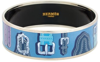 Hermes Palladium Plated Belt L' Encre Painted Enamel Bangle (Authentic Pre- Owned)