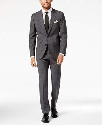 HUGO BOSS Men's Slim-Fit Dark Charcoal Plaid Suit