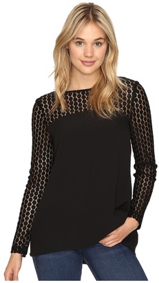 Kensie Smooth Stretch Crepe Top with Lace Detail KSNK4240 Women's Clothing