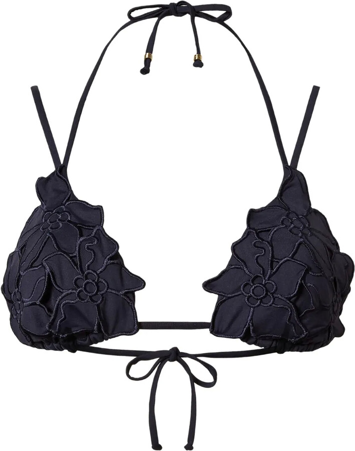Twin-Set Floral-Appliqué Triangle Bikini Top