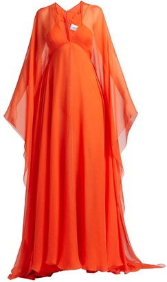 Valentino V-Neck Silk Chiffon Cape Gown