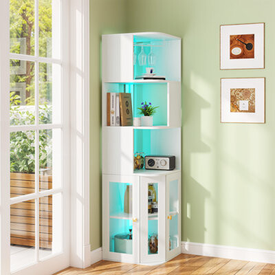 Wrought Studio 63'' H LED Corner Wine Bar Cabinet with Acrylic Doors & Adjustable Shelves
