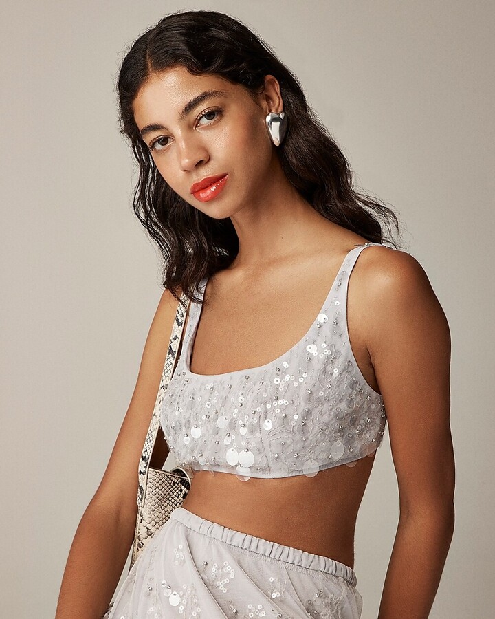 white sequin crop tops