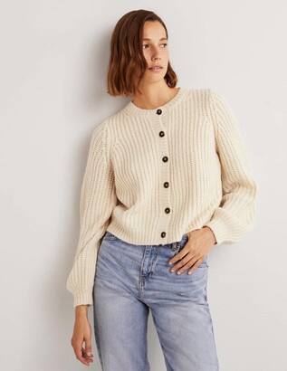 Boden Cream Chunky Ribbed Fluffy Cardigan - ShopStyle