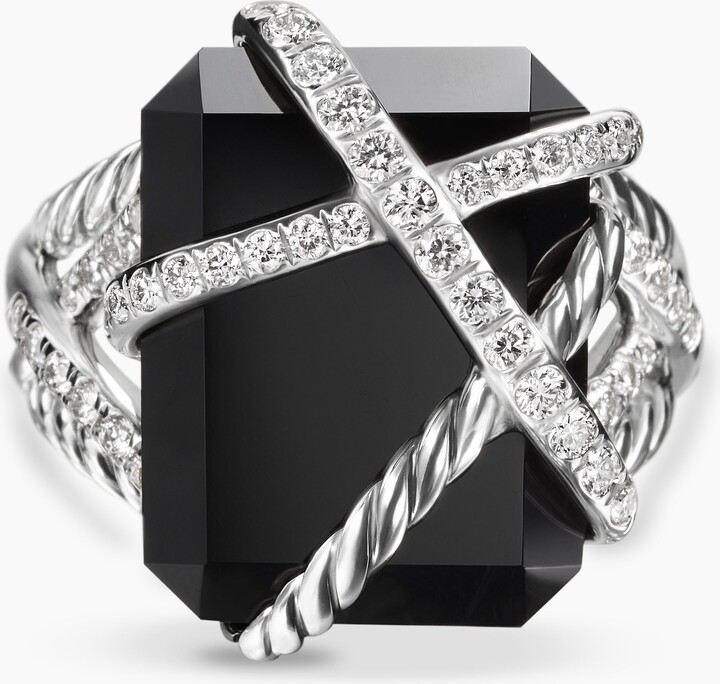 David Yurman Cable Wrap Ring in Sterling Silver with Black Onyx and Diamonds | Women's | Size 7.5