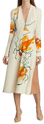 Victoria Beckham Goldfish Print Silk Midi Dress