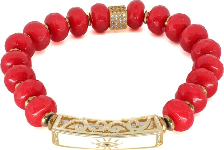 Ebru Jewelry Gold / White / Red New Beginning Red Energy Evil Eye Beaded Bracelet - Red