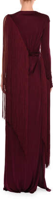 Emilio Pucci One-Sleeve Fringe Column Gown