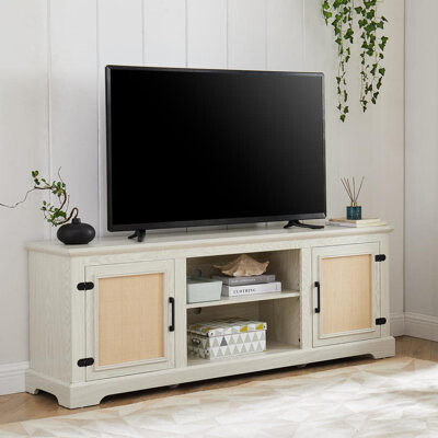 Bayou Breeze Farmhouse Rattan TV Stand For Tvs Up To , TV Stand With 2 Storage Shelves, 2 Natural Rattan Door Cabinets