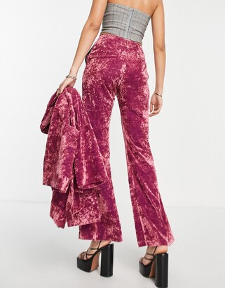 Topshop crushed velvet pants in pink - ShopStyle Trousers
