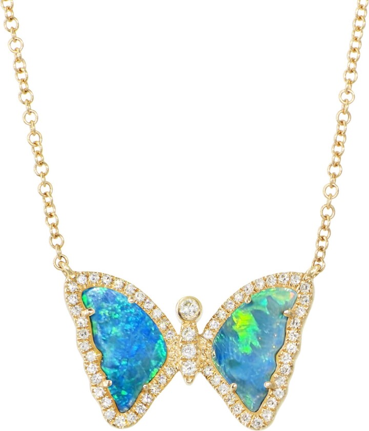 Kamaria Green Mini Opal Butterfly Necklace With Diamonds