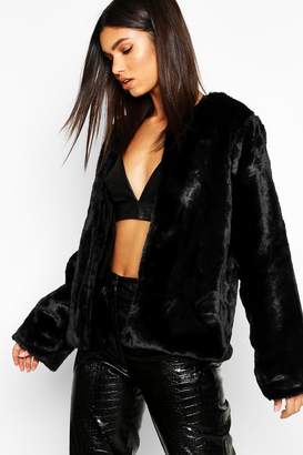 boohoo Collarless Faux Fur Coat