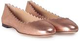 Thumbnail for your product : Chloé Lauren Scalloped Cracked-metallic Leather Ballet Flats