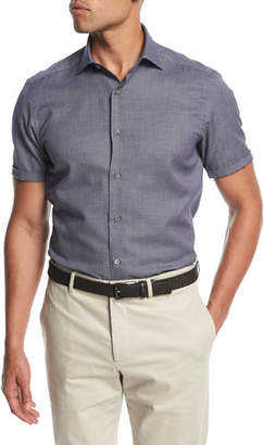 Ermenegildo Zegna Small-Dot Short-Sleeve Cotton Shirt