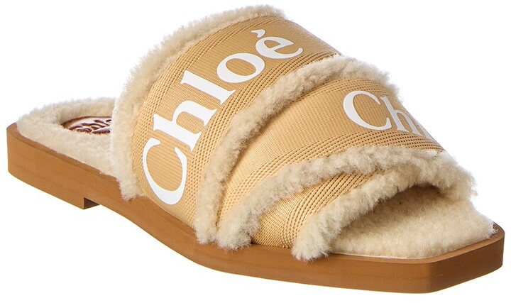 Chloé Woody Canvas Shearling Slide ShopStyle